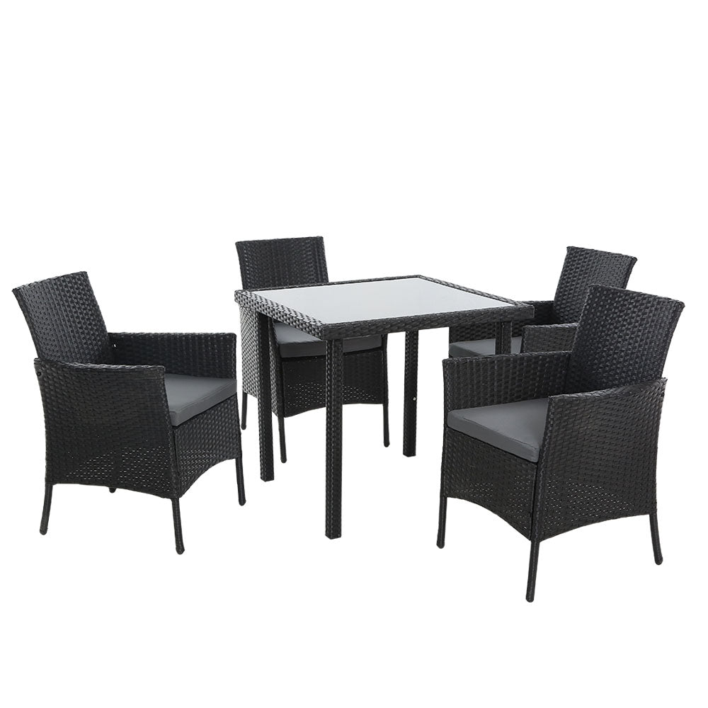 Outdoor Dining Set Patio Furniture Wicker Chairs Table Black 5PCS - The  Best Backyard