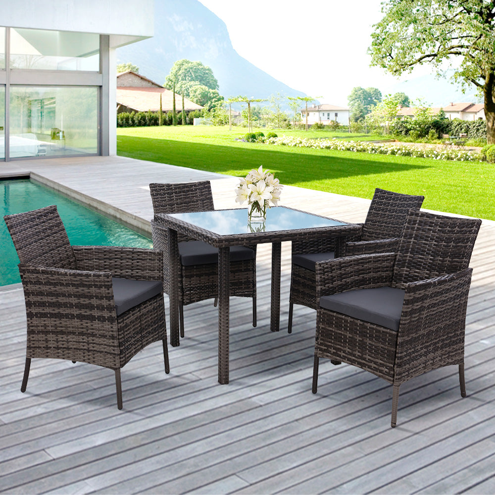 Outdoor Dining Set Patio Furniture Wicker Chairs Table Mixed Grey 5PCS - The  Best Backyard