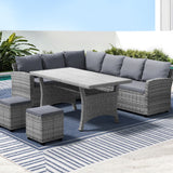 Gardeon 8 Seater Outdoor Lounge / Table / Ottoman Set - Wicker