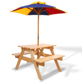 Kids Timber Picnic Table with Colourful Umbrella