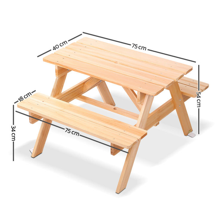 Kids Timber Picnic Table with Colourful Umbrella