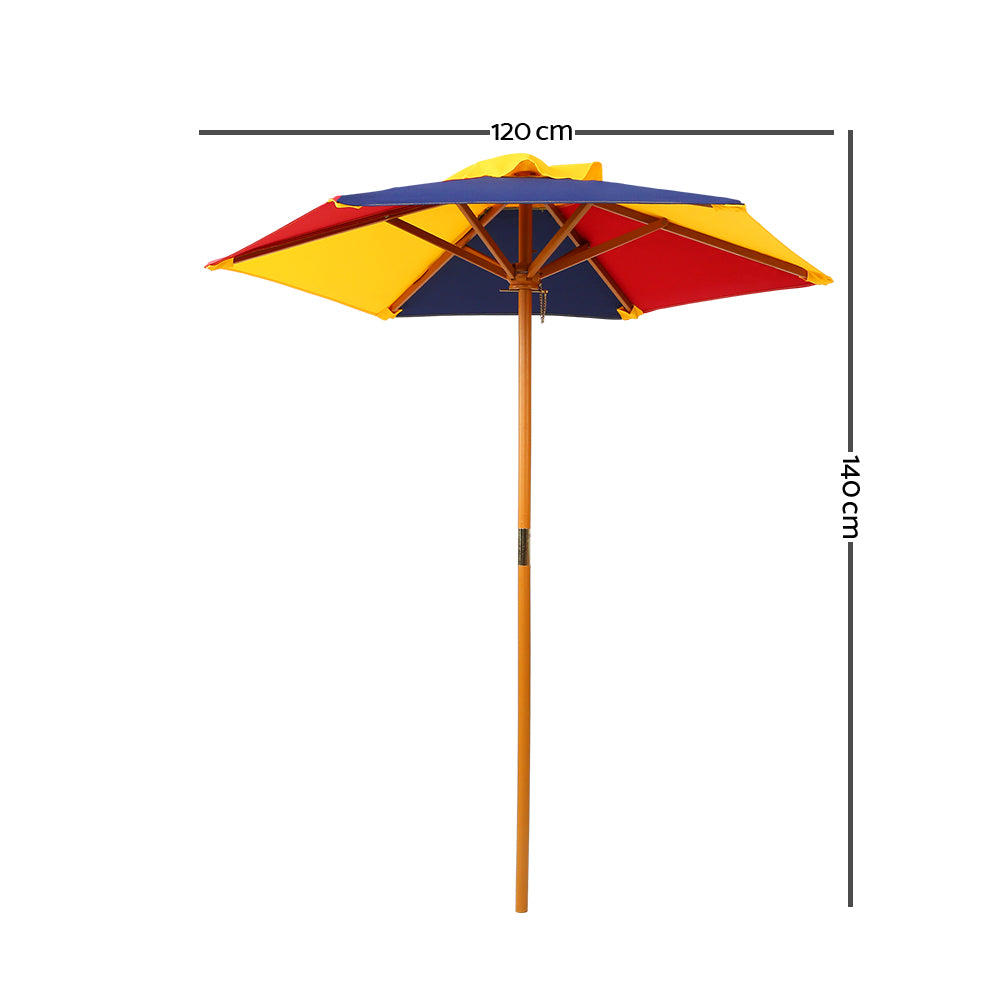 Kids Timber Picnic Table with Colourful Umbrella