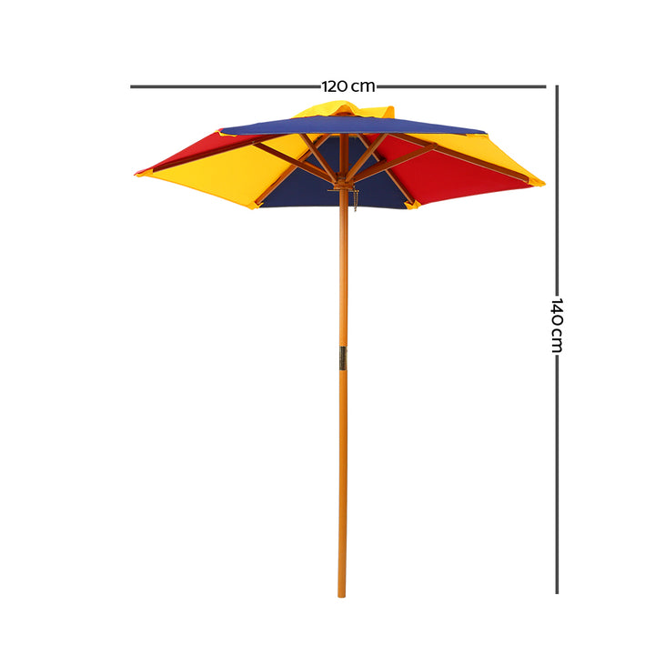 Kids Timber Picnic Table with Colourful Umbrella