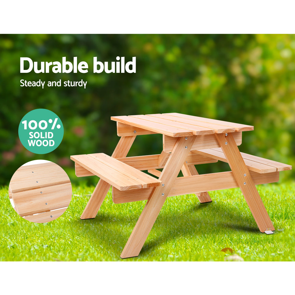 Kids Timber Picnic Table with Colourful Umbrella