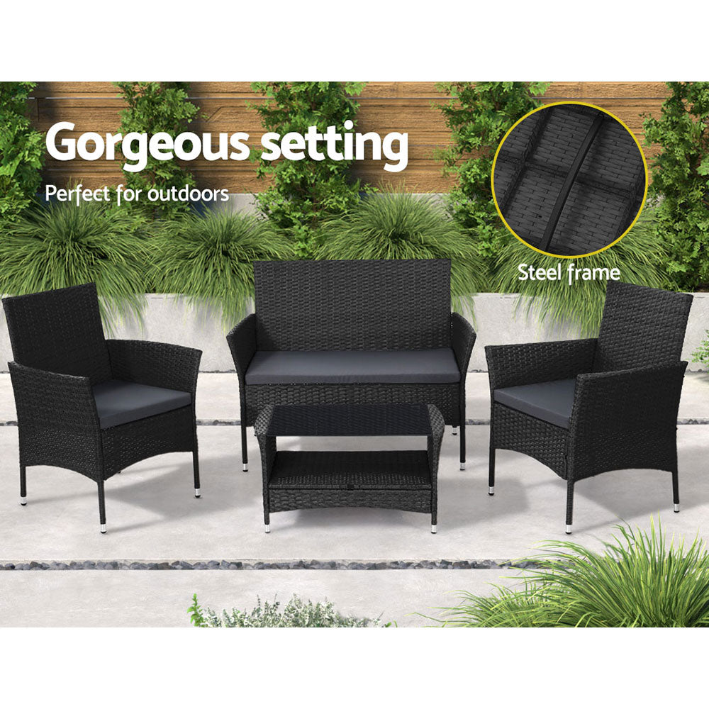4 Piece Outdoor Dining Set Lounge Setting Table Chairs Black