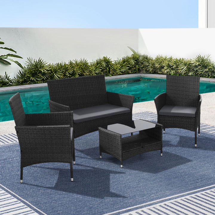 4 Piece Outdoor Dining Set Lounge Setting Table Chairs Black