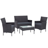 Gardeon 4pc Outdoor Lounge Setting - Wicker with Grey Cushions