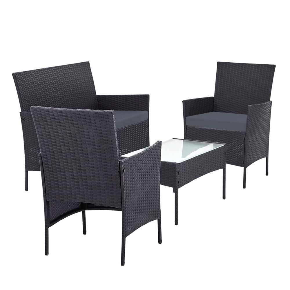 Gardeon Outdoor Furniture Rattan Set Chair Table Dark Grey 4pc