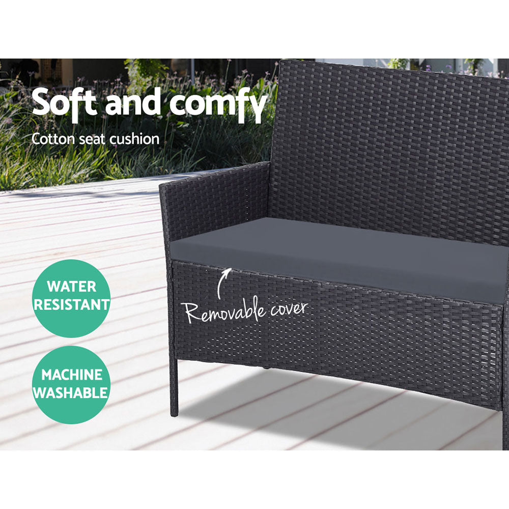 Gardeon Outdoor Furniture Rattan Set Chair Table Dark Grey 4pc