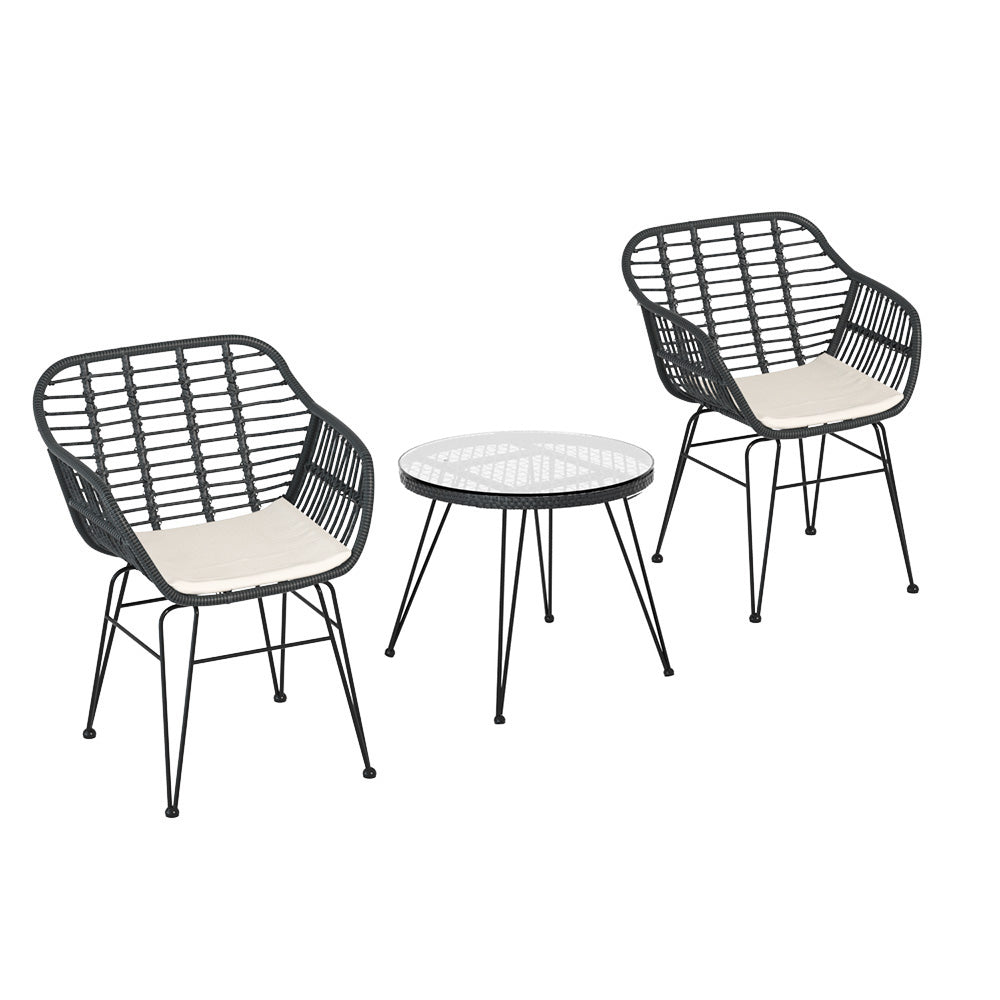 Gardeon Outdoor Furniture Lounge Setting 3-Piece Bistro Set Table Chairs Patio