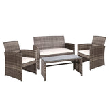 Gardeon 4pc Outdoor Lounge Setting with Coffee Table - Rattan