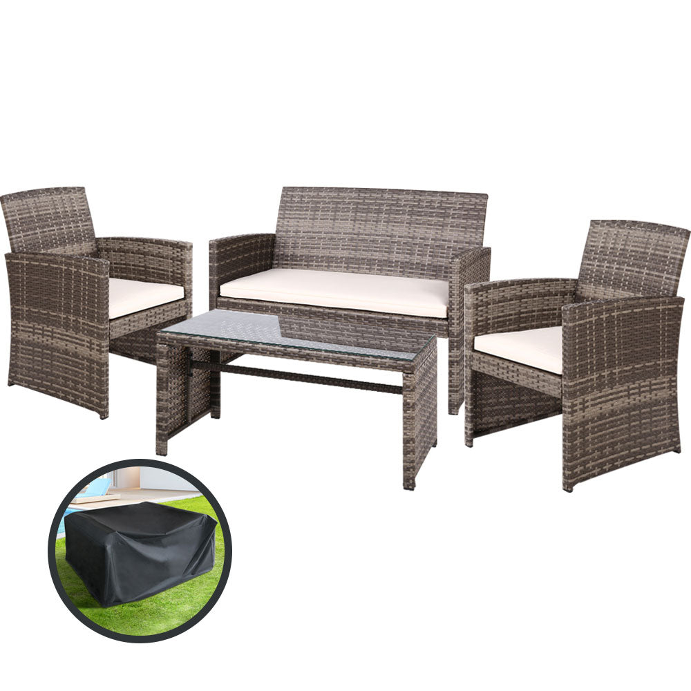 Outdoor Lounge Setting Wicker Sofa Set Storage Cover Mixed Grey - The  Best Backyard