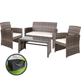 Gardeon Rattan Outdoor Lounge Setting w/Storage / Cover - Mixed Grey
