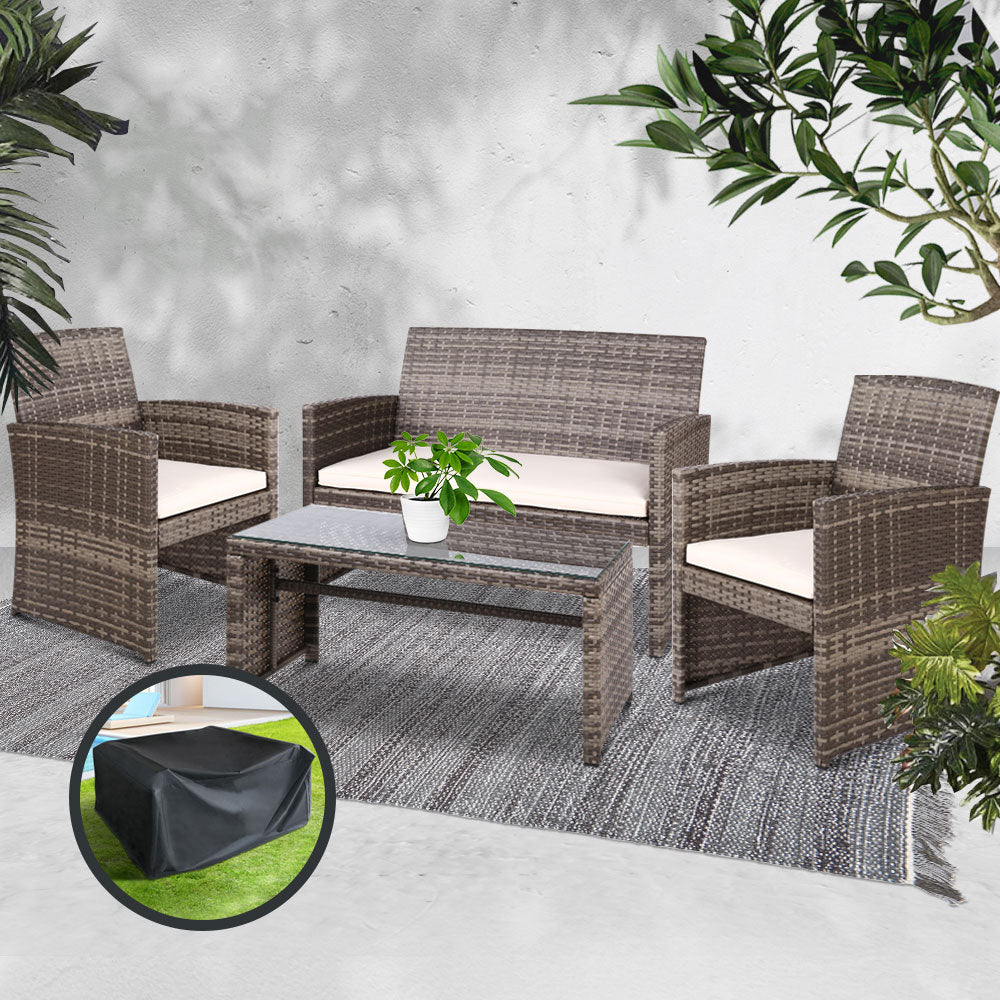 Outdoor Lounge Setting Wicker Sofa Set Storage Cover Mixed Grey - The  Best Backyard