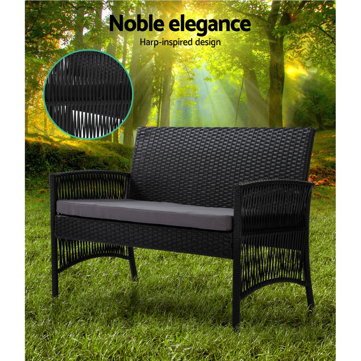 Gardeon Outdoor Furniture Rattan Set Wicker Cushion 4pc Black