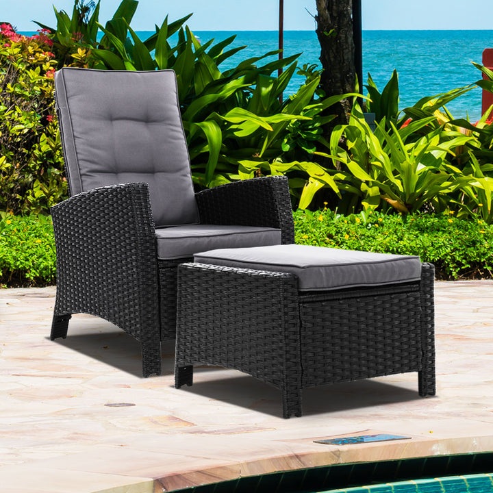 Recliner Sun Lounge Chair with Cushion & Ottoman