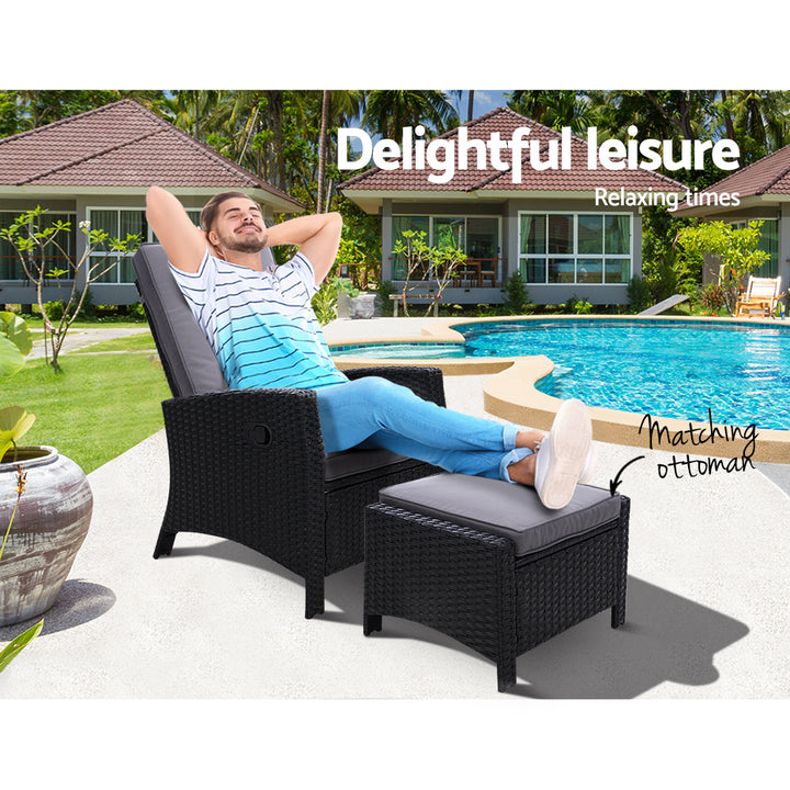 Recliner Sun Lounge Chair with Cushion & Ottoman