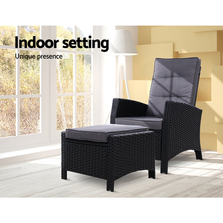 Recliner Sun Lounge Chair with Cushion & Ottoman