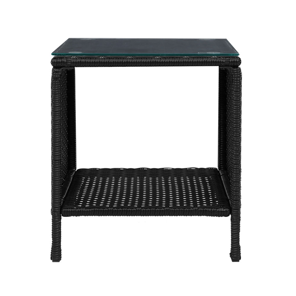 Patio Side Table Wicker Black