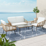 Outdoor Lounge Set - 4 Piece - Rattan with White Cushions