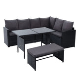 Gardeon Outdoor Dining / Lounge Setting - Black with Cover