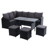 9 Seater Wicker Dining Set in Black