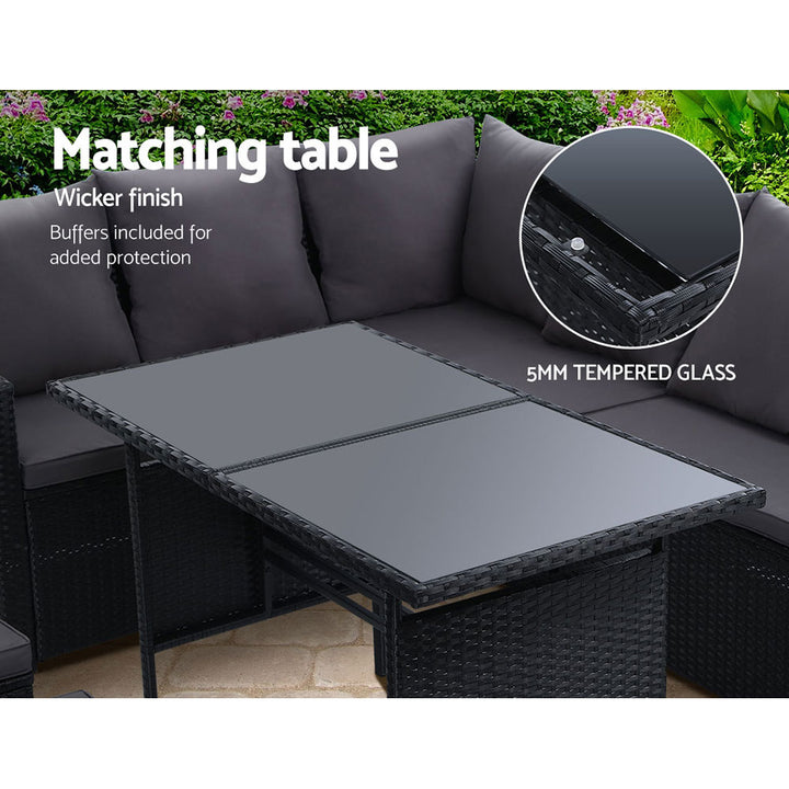 9 Seater Wicker Dining Set in Black