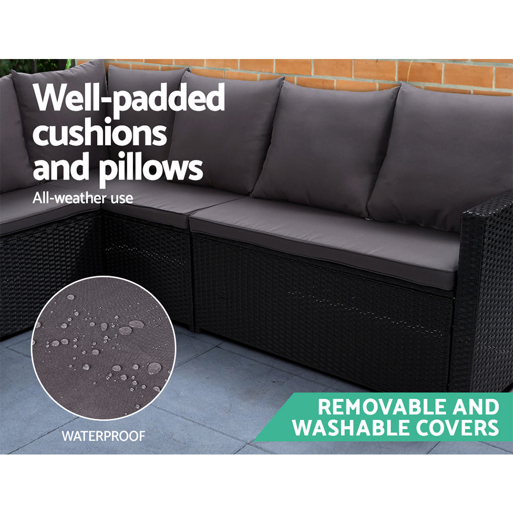 9 Seater Wicker Dining Set in Black