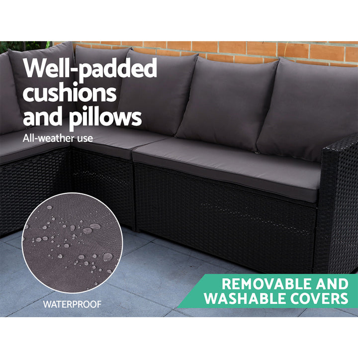 9 Seater Wicker Dining Set in Black
