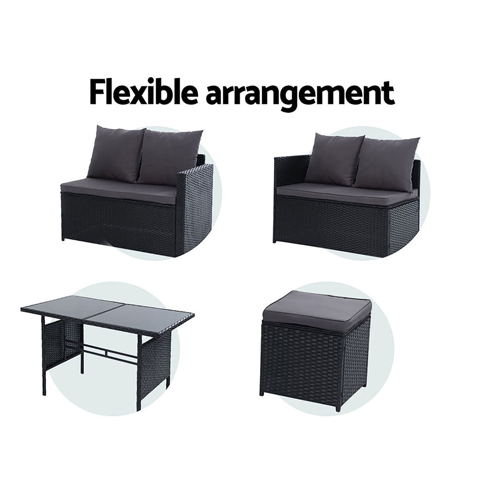 9 Seater Wicker Dining Set in Black