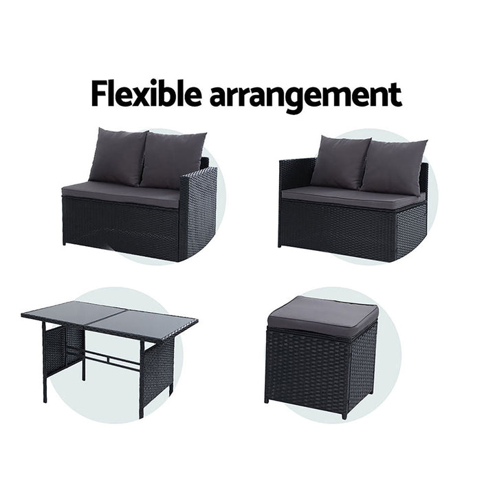 9 Seater Wicker Dining Set in Black
