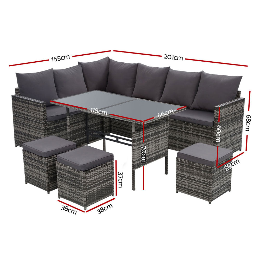 9 Seater Wicker Lounge and Outdoor Dining Set