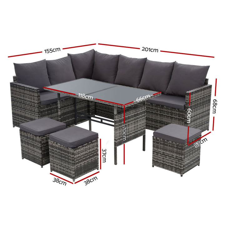 9 Seater Wicker Lounge and Outdoor Dining Set