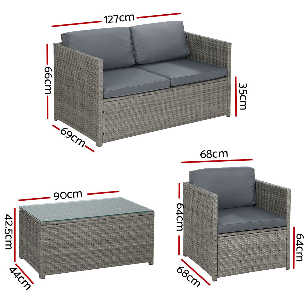 Outdoor Sofa Set 4-Seater Wicker Lounge Setting Table Chairs