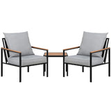 3pcs Outdoor Setting - 2 Lounge Chairs & Side Table - Grey Cushions