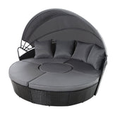 Gardeon Daybed / Sun Lounge Set- Wicker Base with Canopy & Cushions / Pillows - Black / Grey