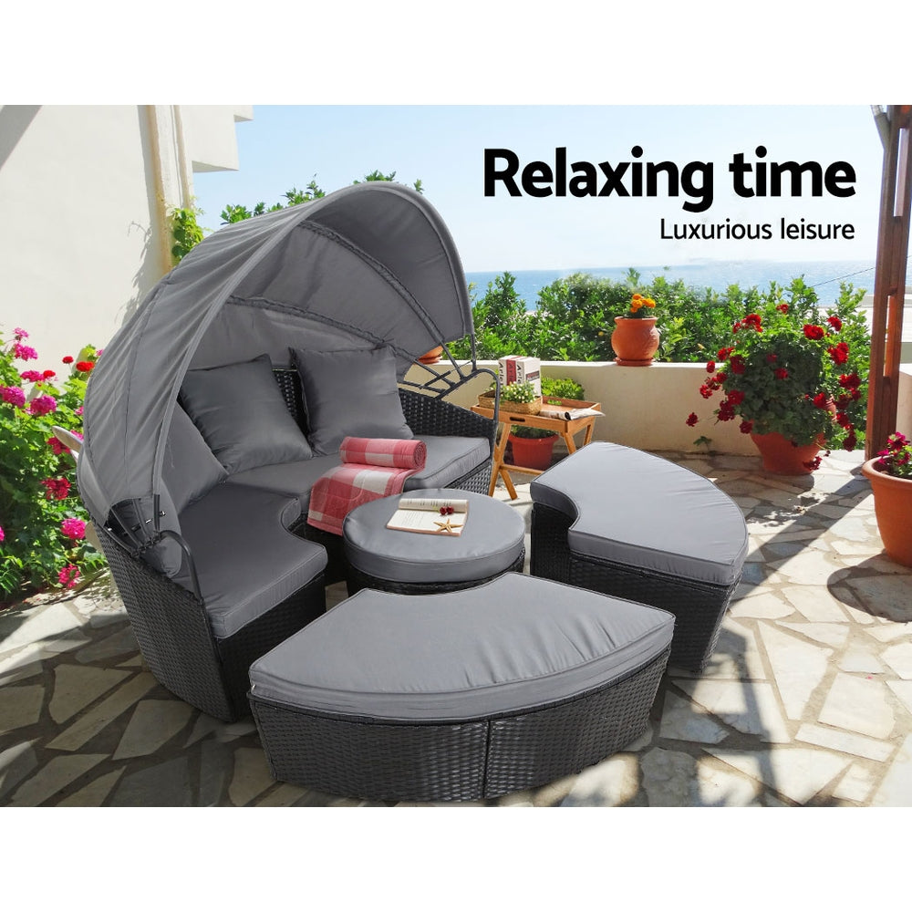Gardeon Sun Lounge Setting Wicker Lounger Day Bed Patio Outdoor Furniture Black
