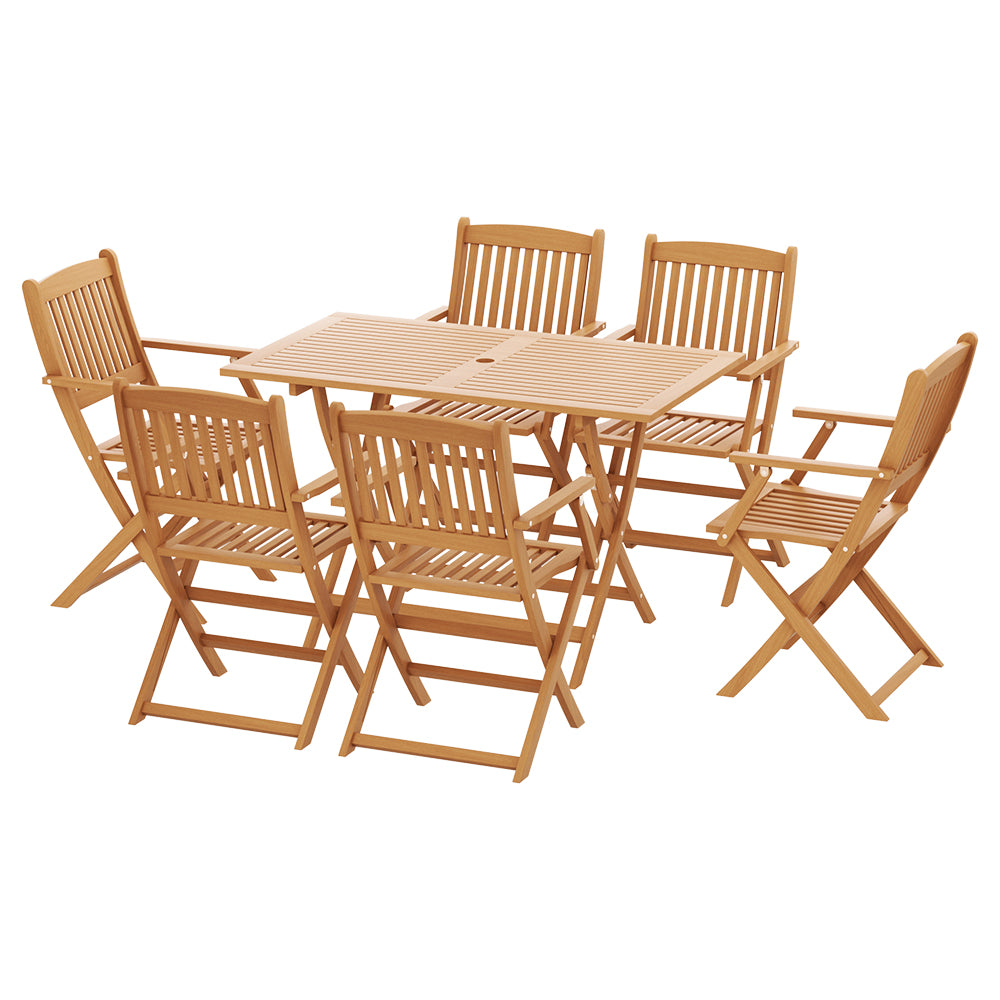 7PCS Dining Set Foldable Acacia Wood