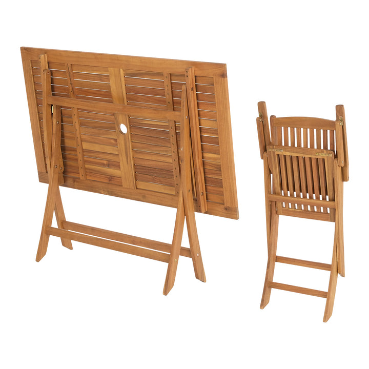 7PCS Dining Set Foldable Acacia Wood