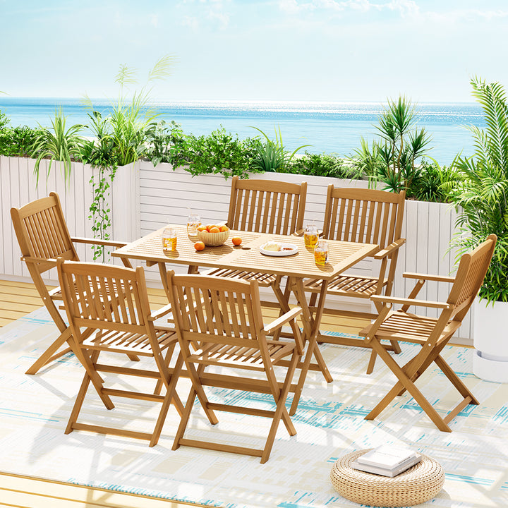 7PCS Dining Set Foldable Acacia Wood