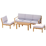 Gardeon 6pc Wooden Outdoor Sofa Set (5-Seater Wooden Lounge) - Grey Cushion