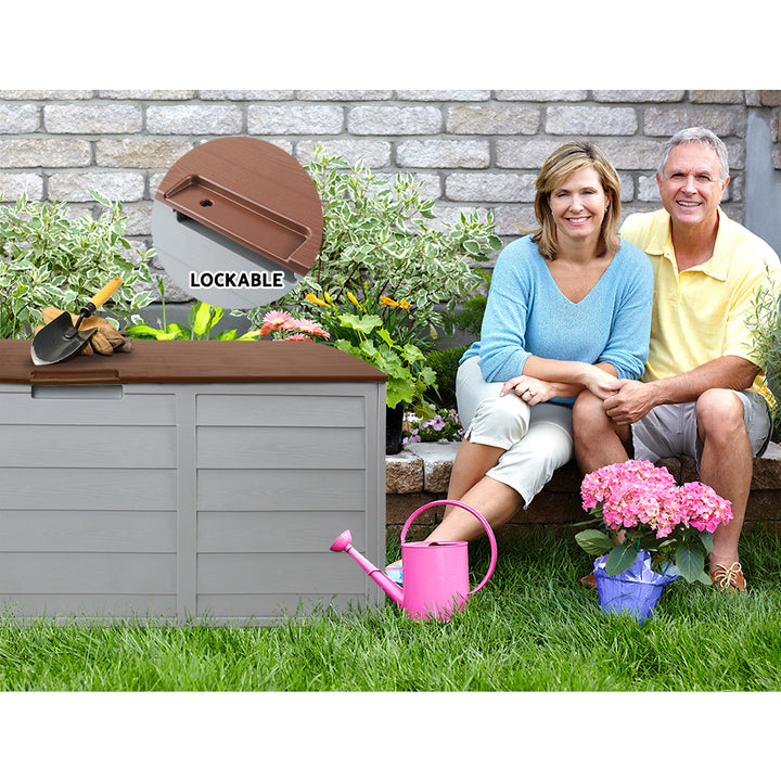 290L Outdoor Storage Box (Lockable) - Grey / Brown