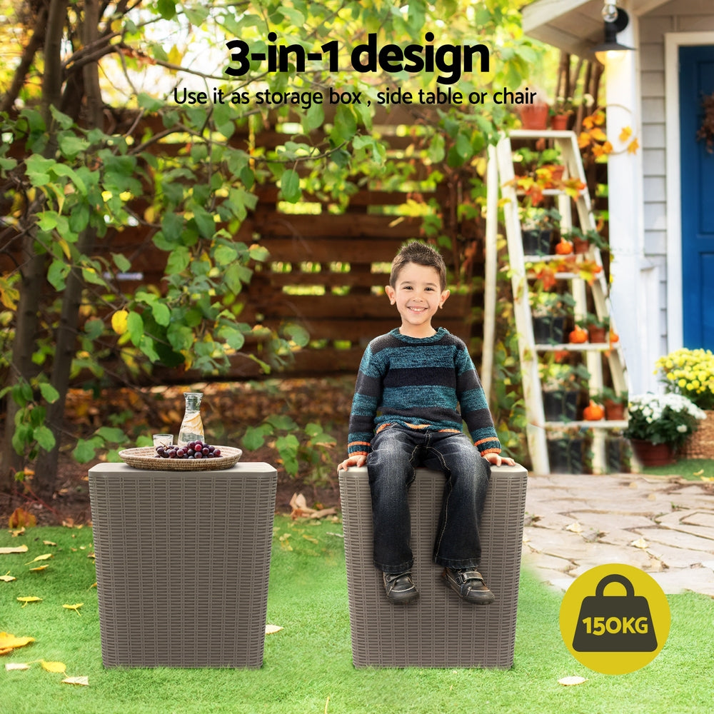 43L Outdoor Storage Box / Side Table / Bench - Brown