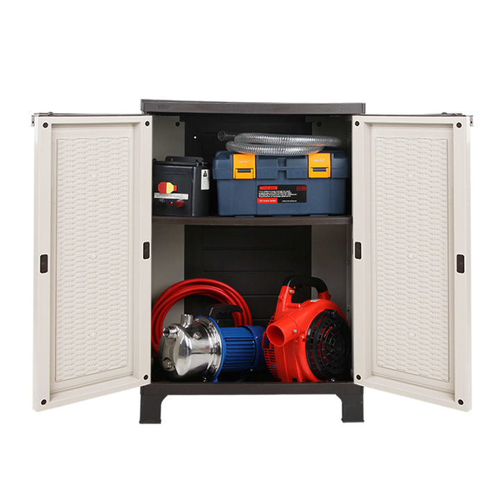 92cm Outdoor Storage Cabinet  / Lockable Cupboard - Rattan Beige