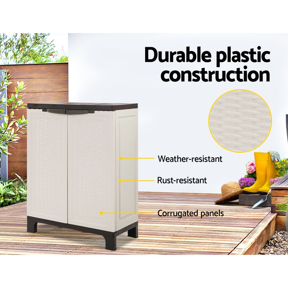 92cm Outdoor Storage Cabinet  / Lockable Cupboard - Rattan Beige