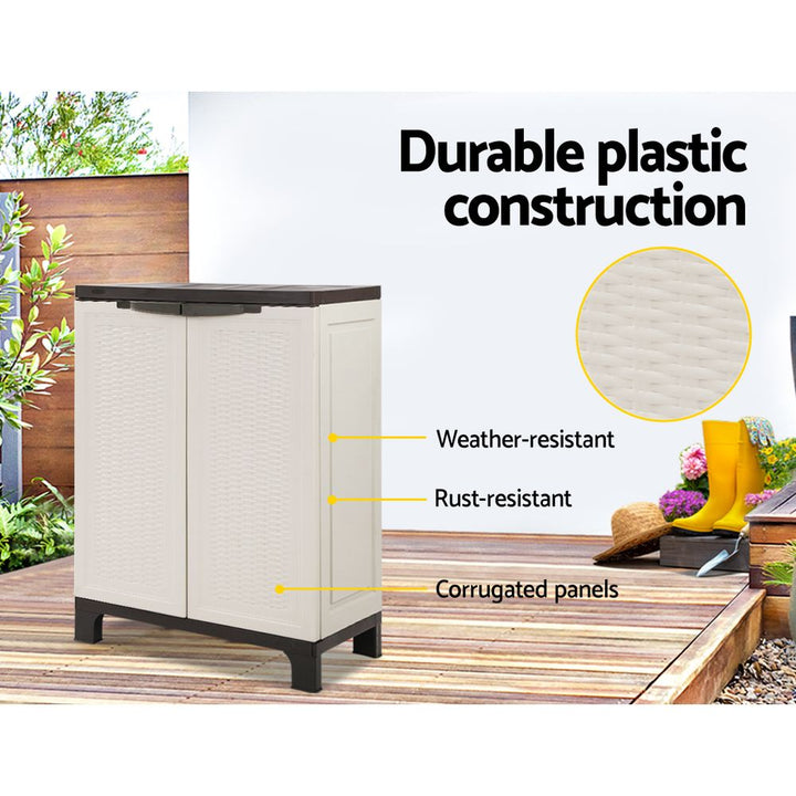 92cm Outdoor Storage Cabinet  / Lockable Cupboard - Rattan Beige