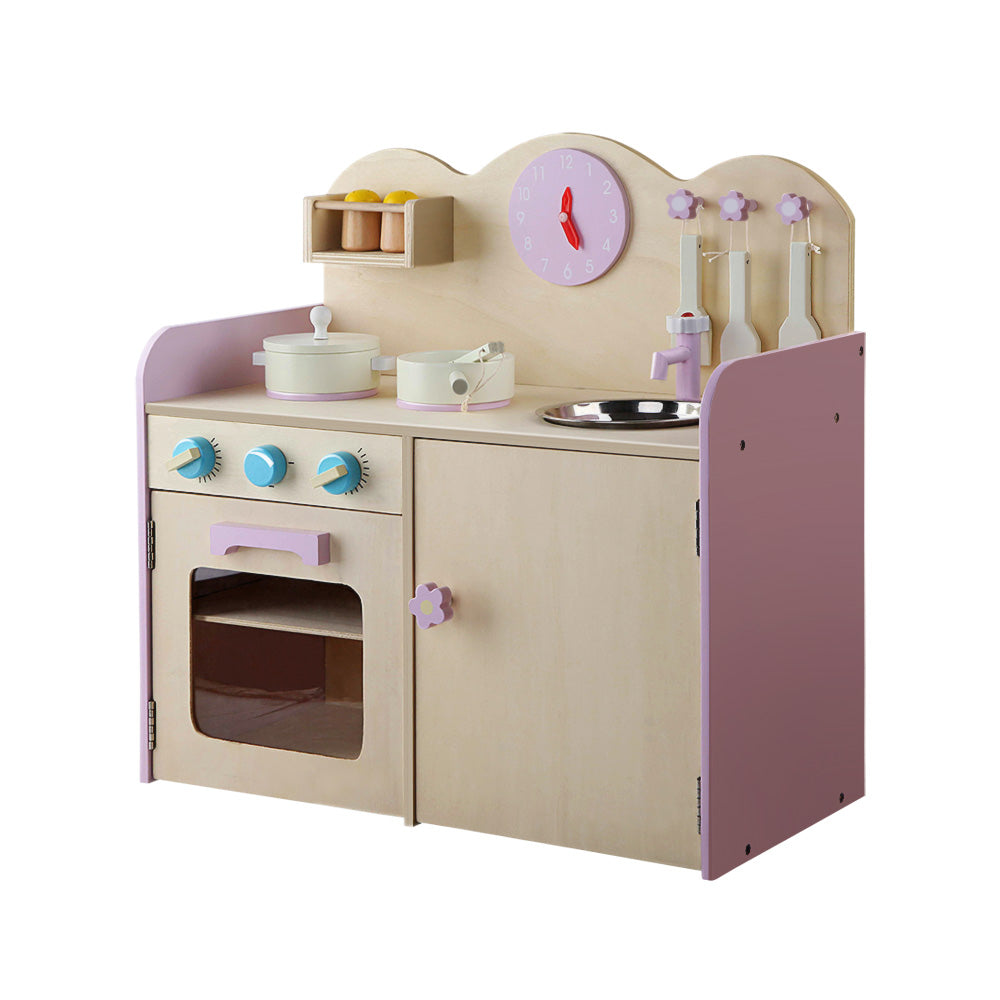 Kids Wooden Kitchen Play Set - Natural & Pink