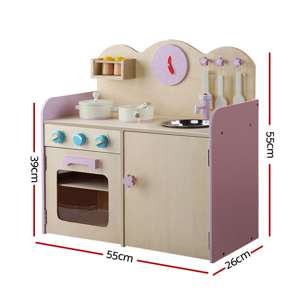 Kids Wooden Kitchen Play Set - Natural & Pink