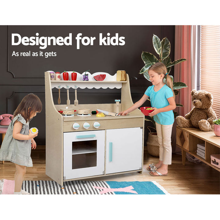 Keezi Kids Wooden Kitchen Play Set - Natural & White - The  Best Backyard