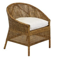 rattan armchair brown with cushion in beige